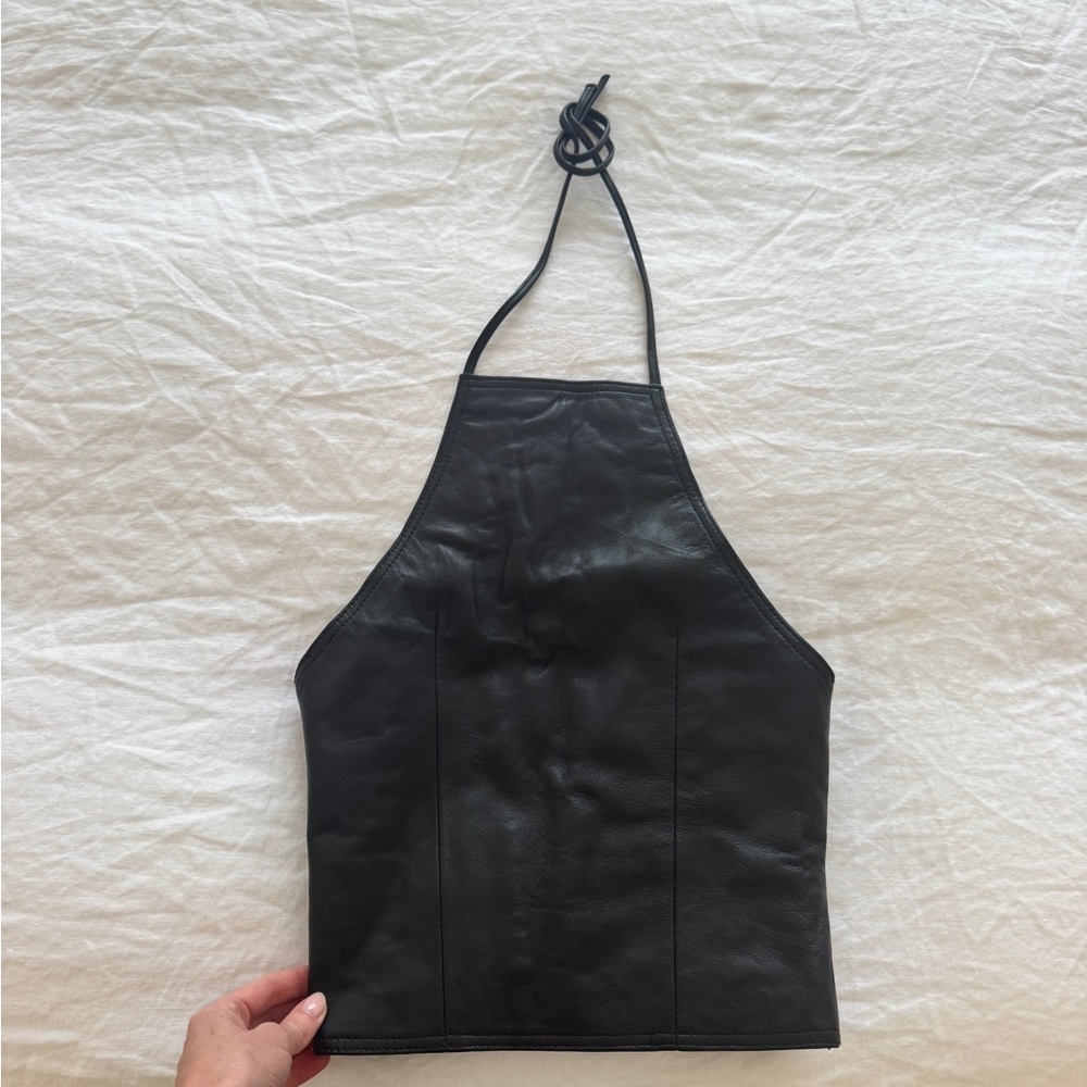 Black Halter Genuine Leather Top